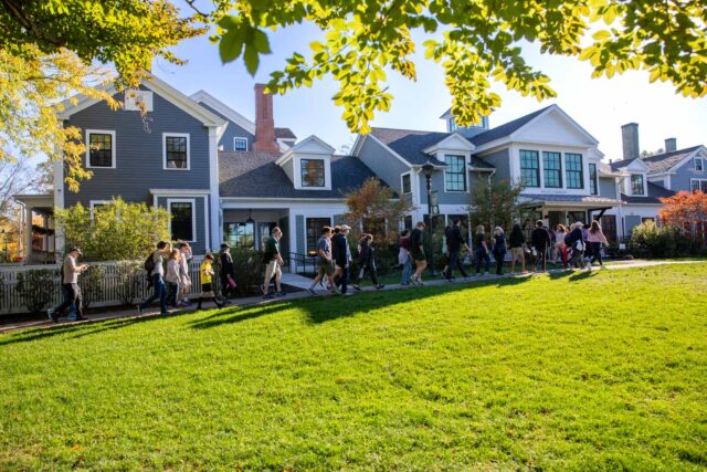 Students walking along the Concord Academy campus.